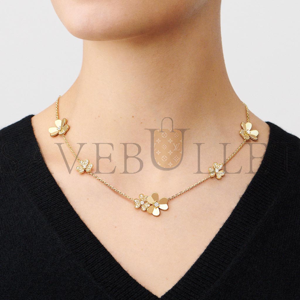 van cleef arpels frivole necklace, 9 flowers - yellow gold, Di*m*nd  vcarp3w600